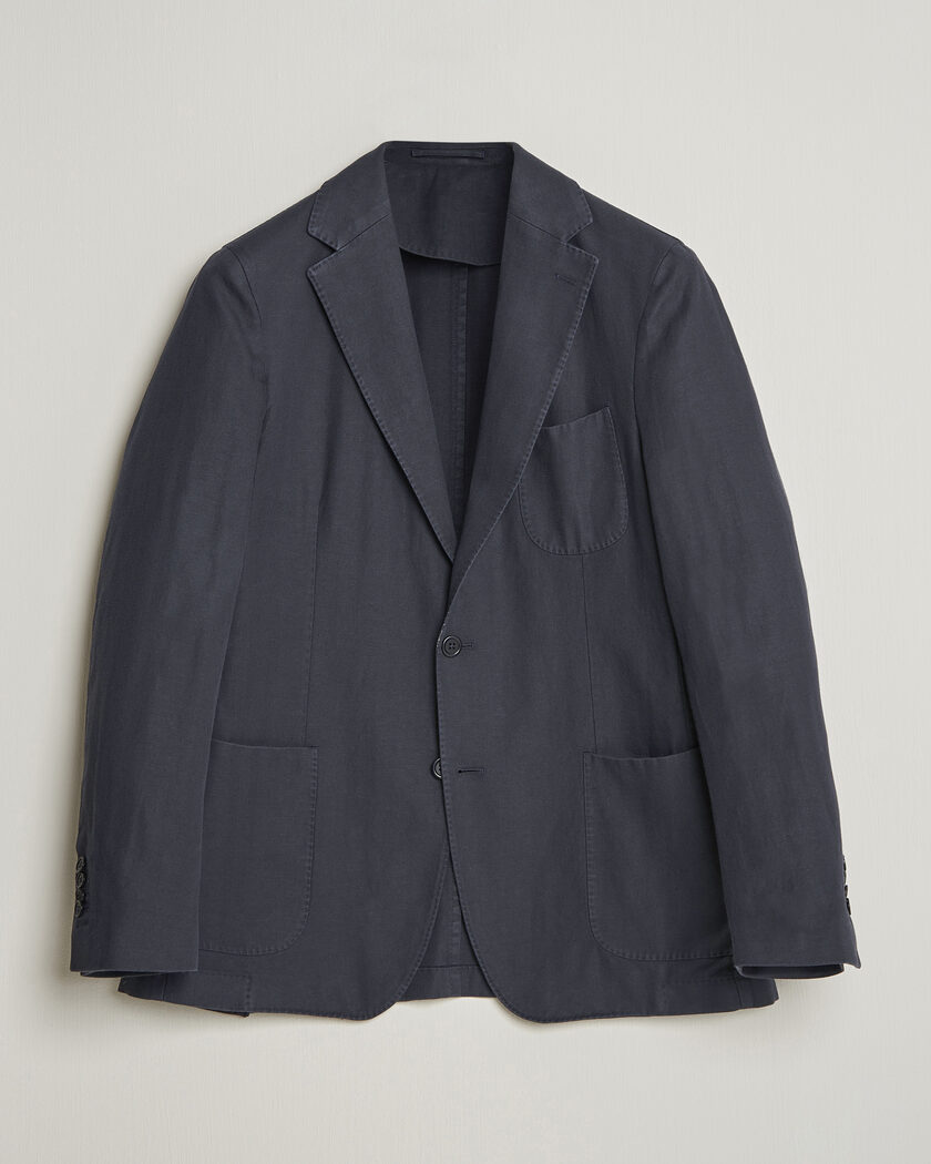 Morris Washed Cotton Herringbone Blazer Navy – Azul