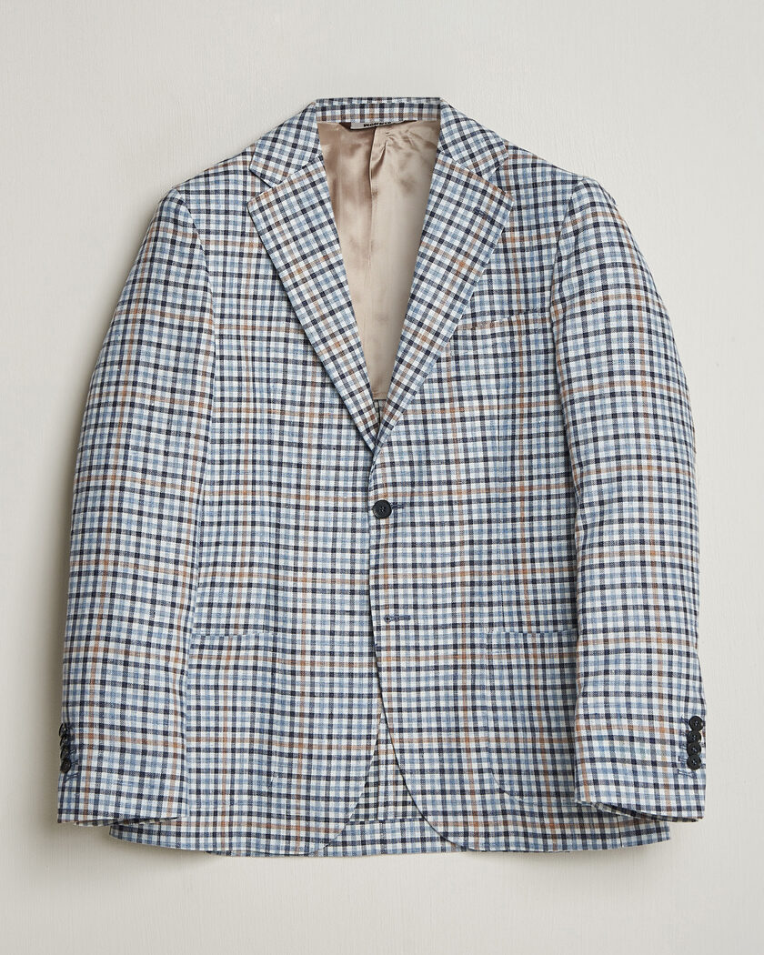 Morris Linen Cotton Checked Blazer Blue – Azul