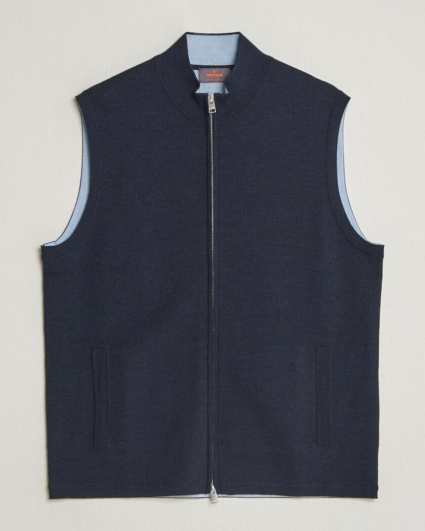 Morris Merino Double Zip Vest Navy – Azul