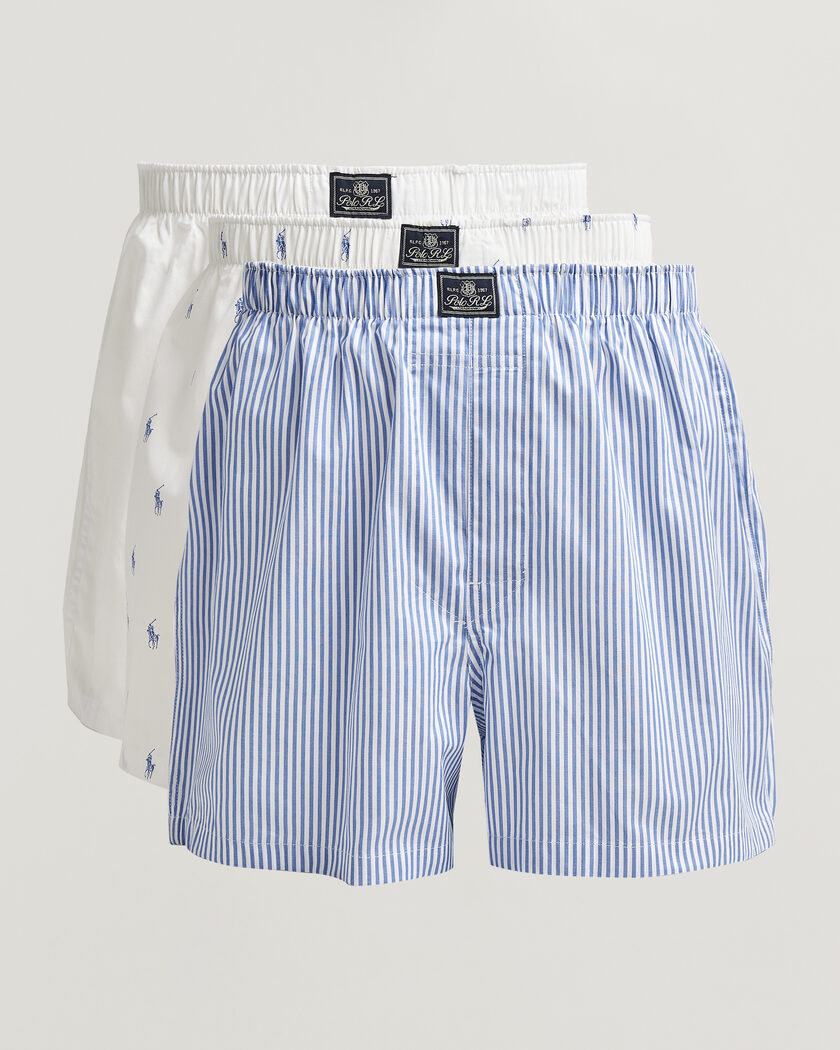 Polo Ralph Lauren 3-Pack Woven Boxer White/Blue Stripe – Multicolor