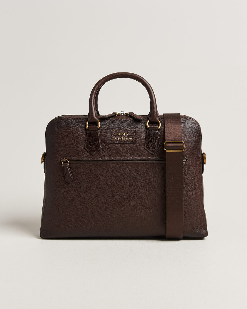 Polo Ralph Lauren Pebble Leather Briefcase Dark Brown – Marrón