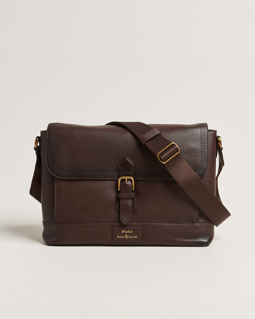 Polo Ralph Lauren Pebble Leather Messenger Bag Dark Brown – Marrón