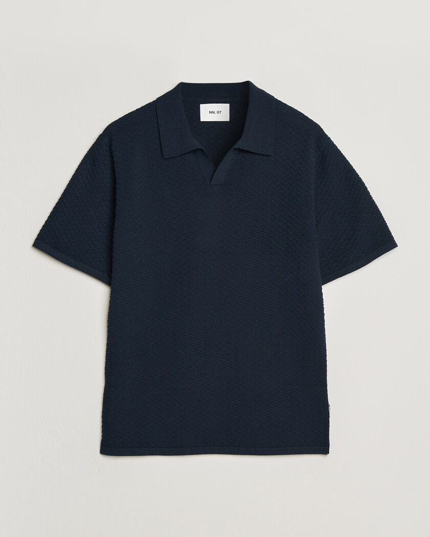 NN07 Paul Structured Knitted Polo Navy Blue – Azul