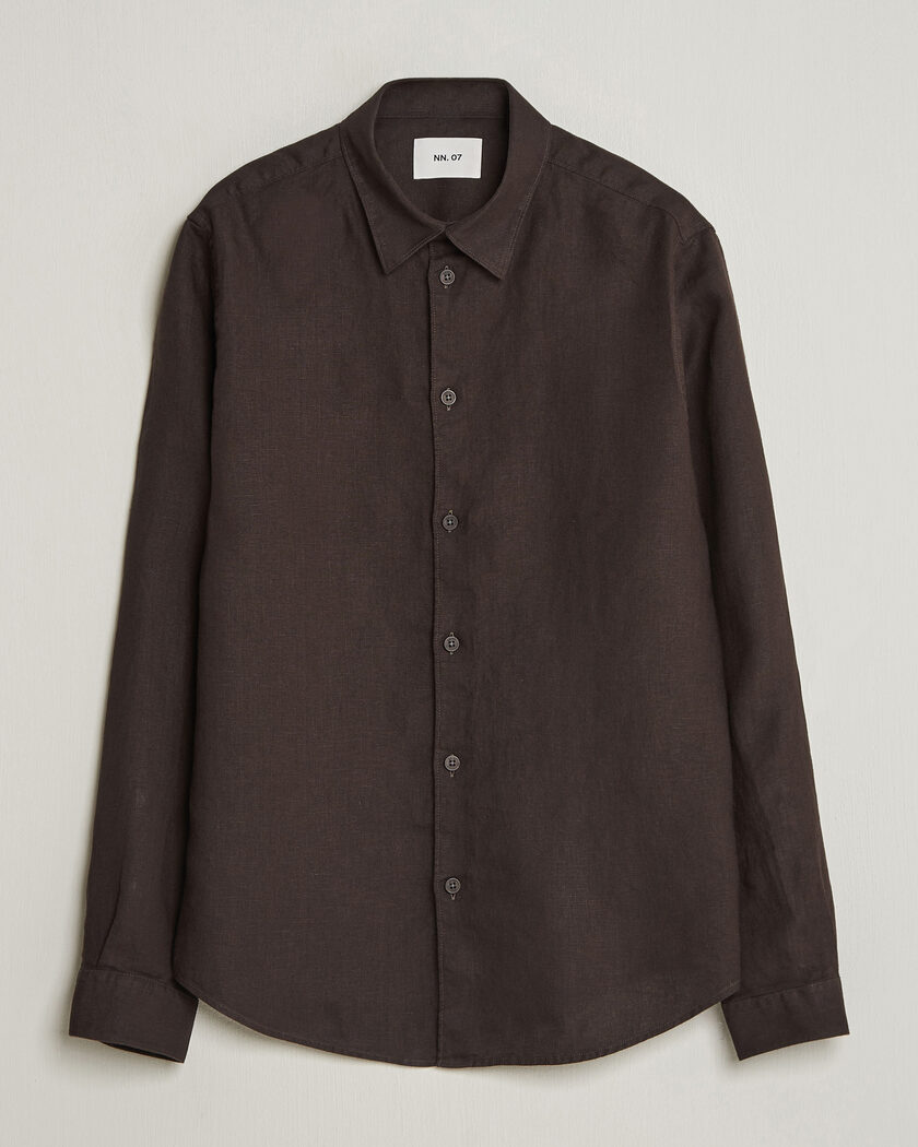 NN07 Enzo Linen Shirt Deep Truffle – Marrón