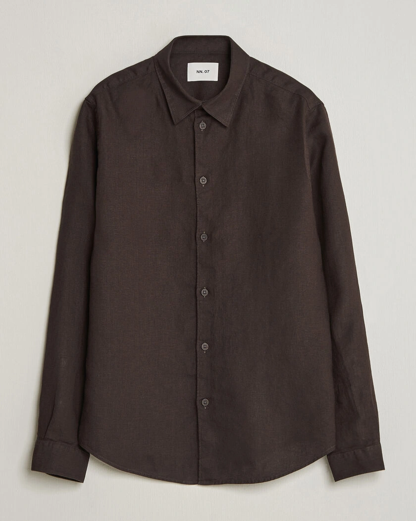 NN07 Enzo Linen Shirt Deep Truffle – Marrón
