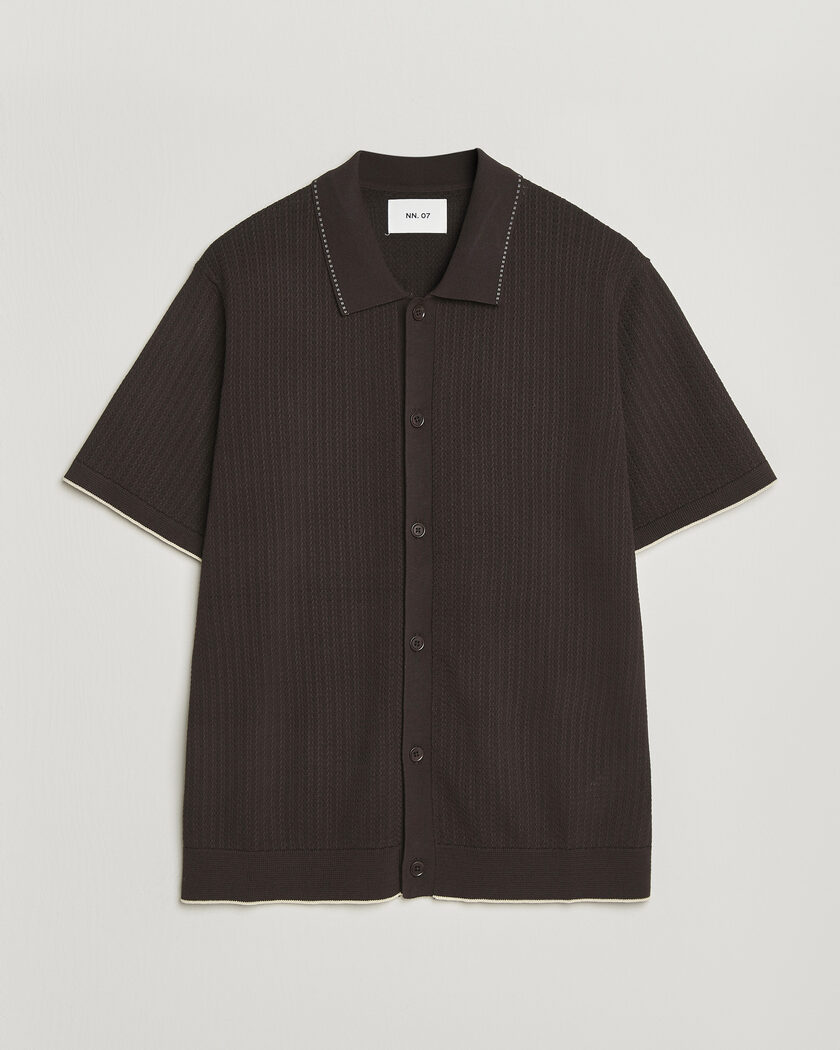 NN07 Nalo Knitted Short Sleeve Shirt Deep Truffle – Marrón