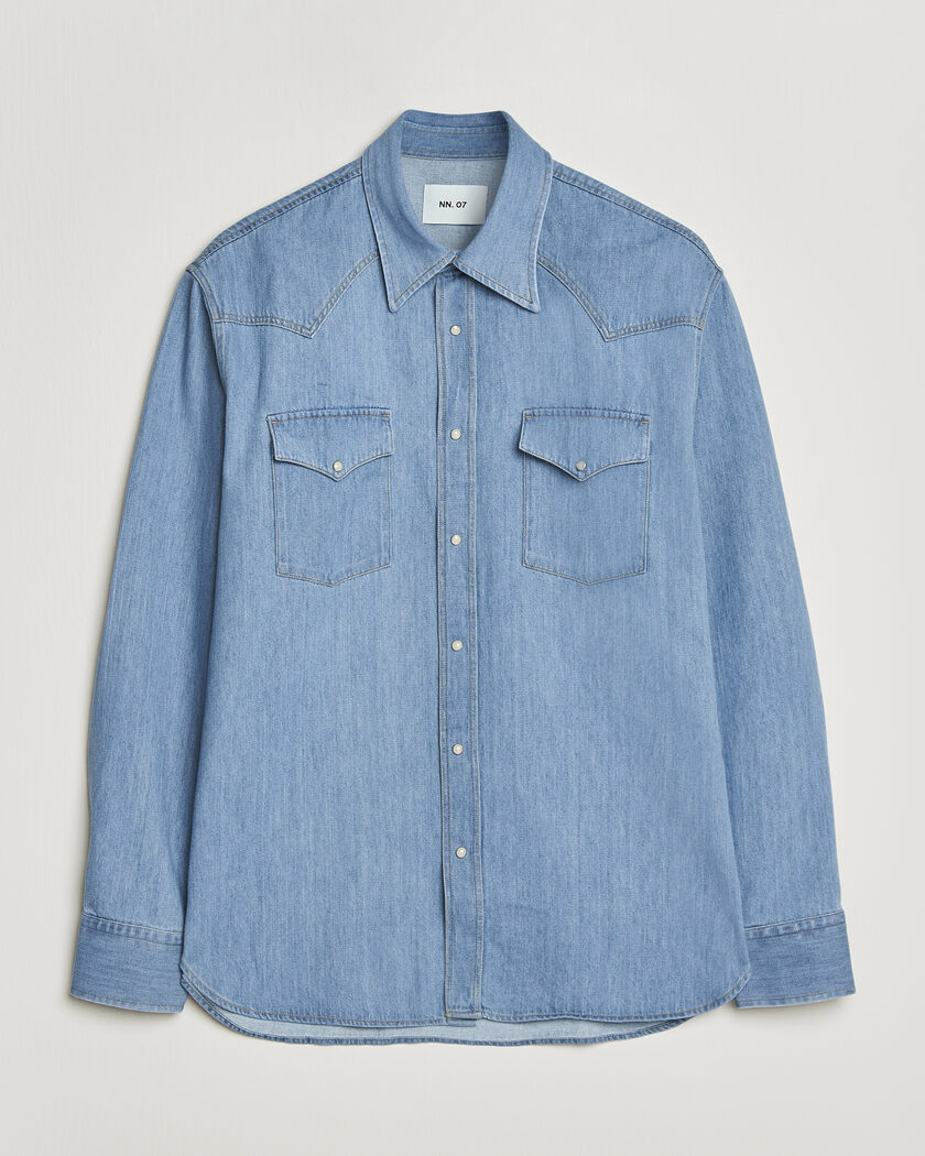 NN07 Ricky Western Denim Shirt Light Indigo – Azul