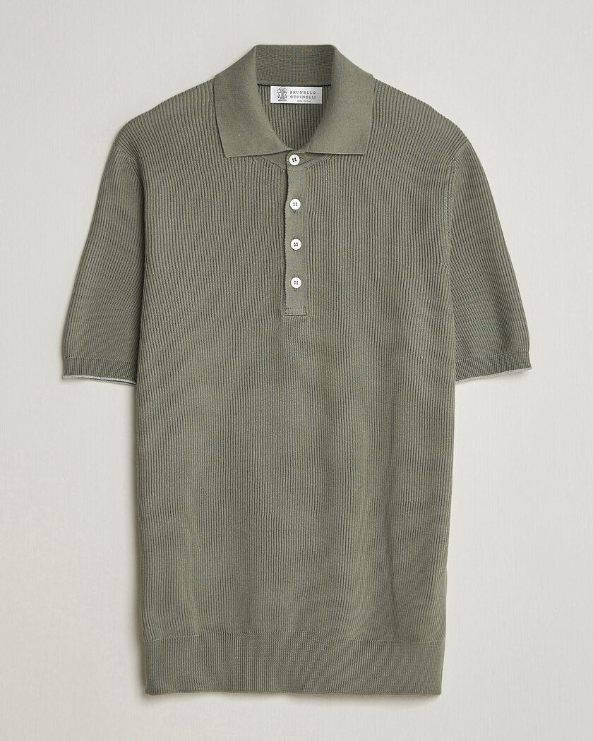 Brunello Cucinelli Cotton Rib Knitted Polo Olive – Verde
