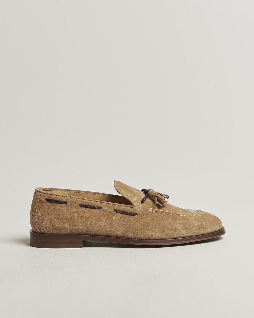 Brunello Cucinelli Tassel Loafers Siena Brown Suede – Marrón