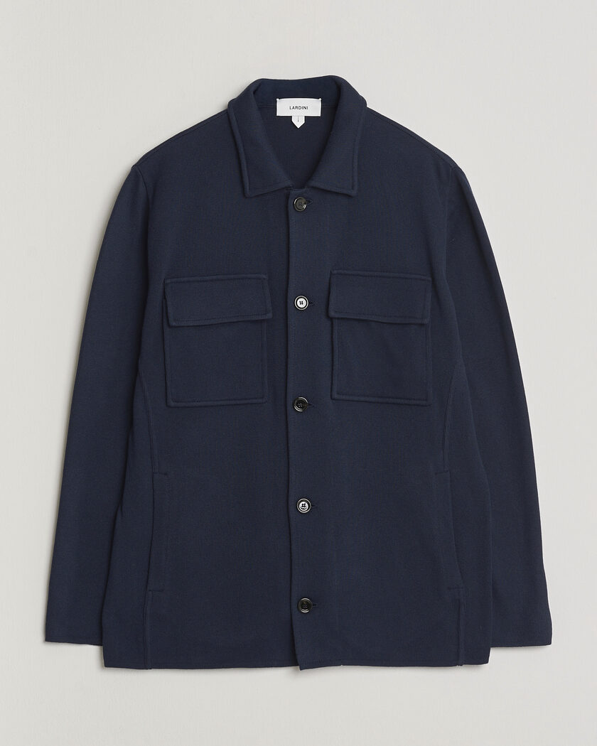 Lardini Knitted Cotton Pocket Shirt Jacket Navy – Azul