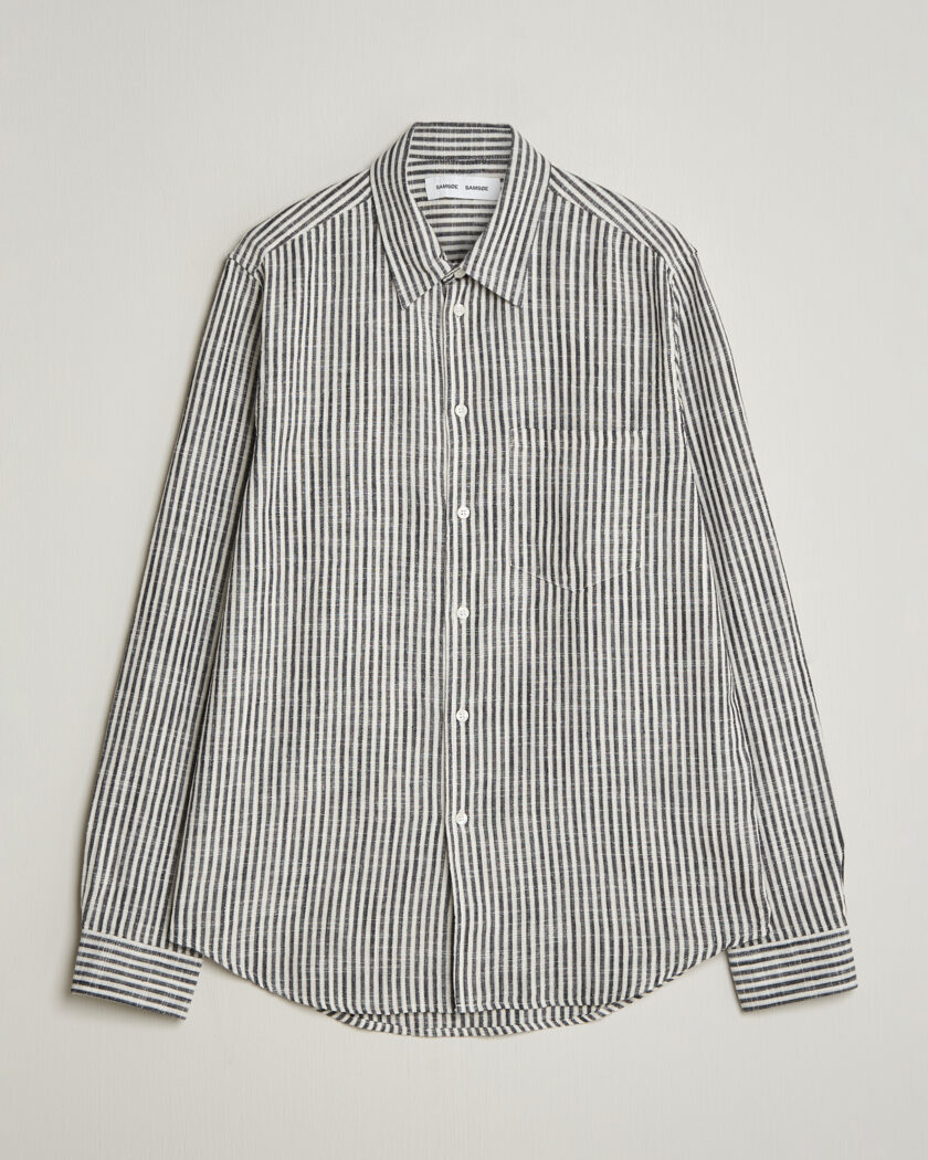 Samsøe Samsøe Liam Cotton/Linen Striped Shirt Salute Navy – Azul