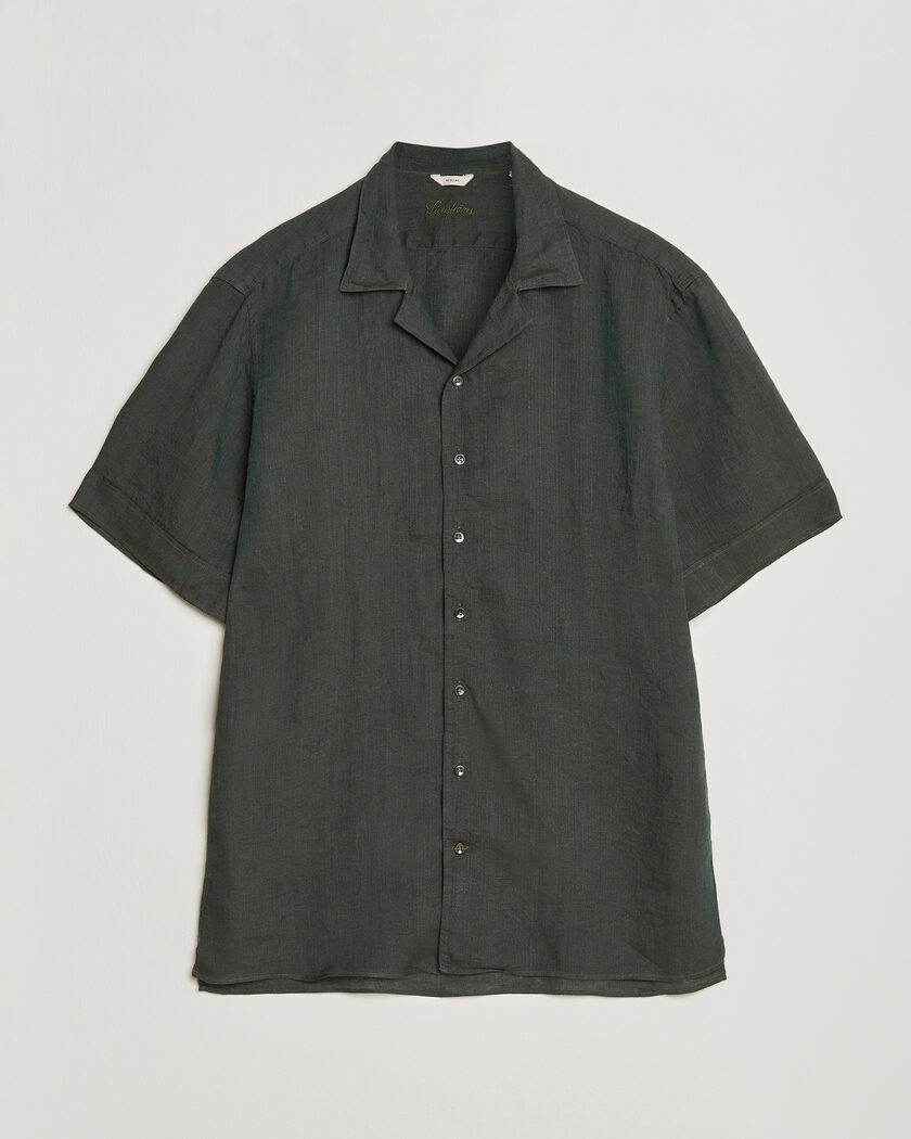 Stenströms Short Sleeve Linen Shirt Dark Green – Verde