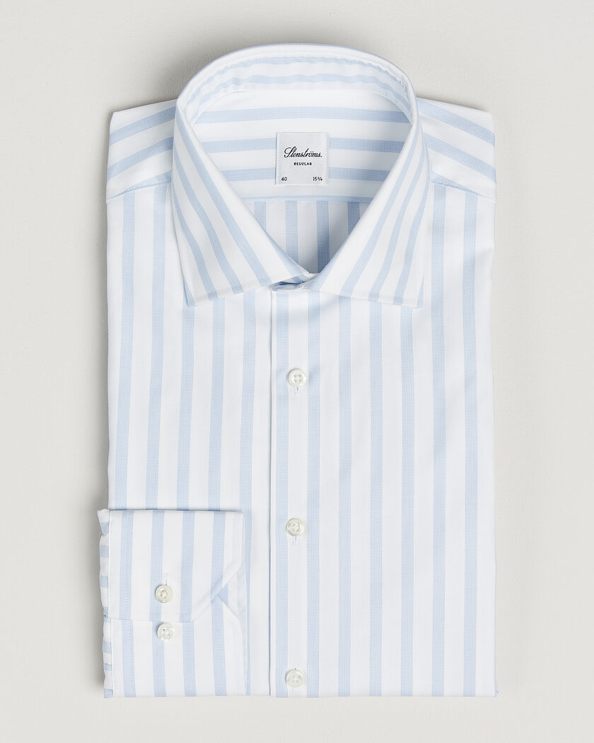 Stenströms Regular Wide Stripe Twill Shirt Light Blue – Azul
