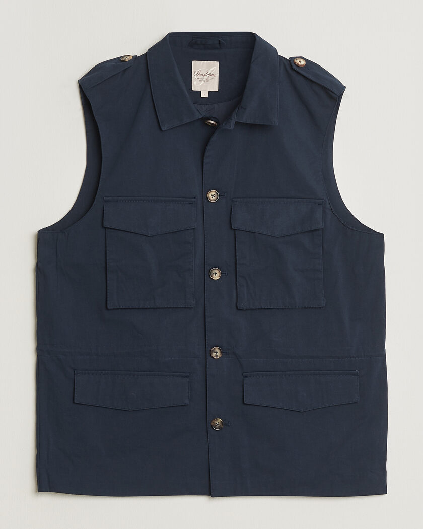 Stenströms Cotton Twill Vest Navy – Azul