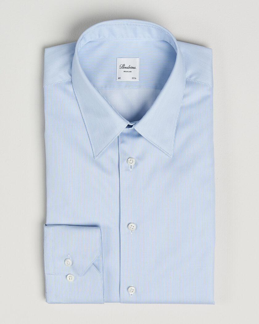 Stenströms Regular Fit Thin Stripe Pointed Collar Shirt Blue – Azul