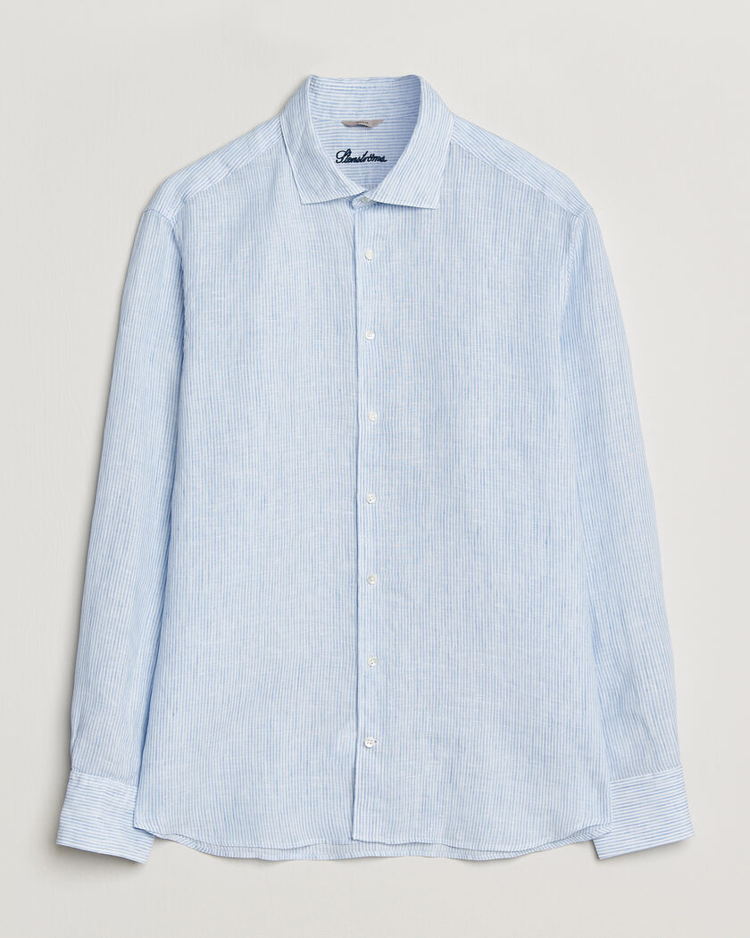 Stenströms Regular Fit Thin Striped Linen Shirt Light Blue – Azul