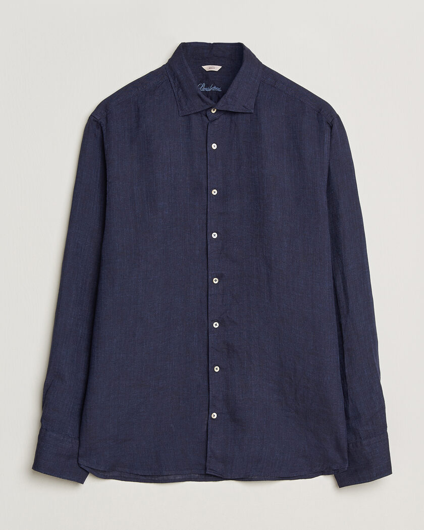 Stenströms Regular Fit Cut Away Linen Shirt Navy – Azul