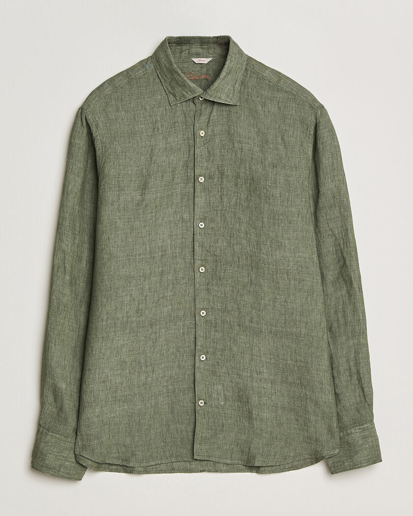 Stenströms Regular Fit Cut Away Linen Shirt Green – Verde