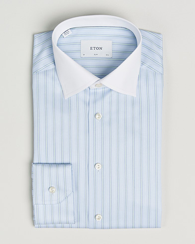 Eton Slim Fit Signature Twill Striped Shirt Light Blue – Azul