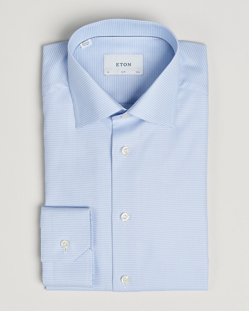 Eton Slim Fit Signature Twill Houndstooth Shirt Light Blue – Azul