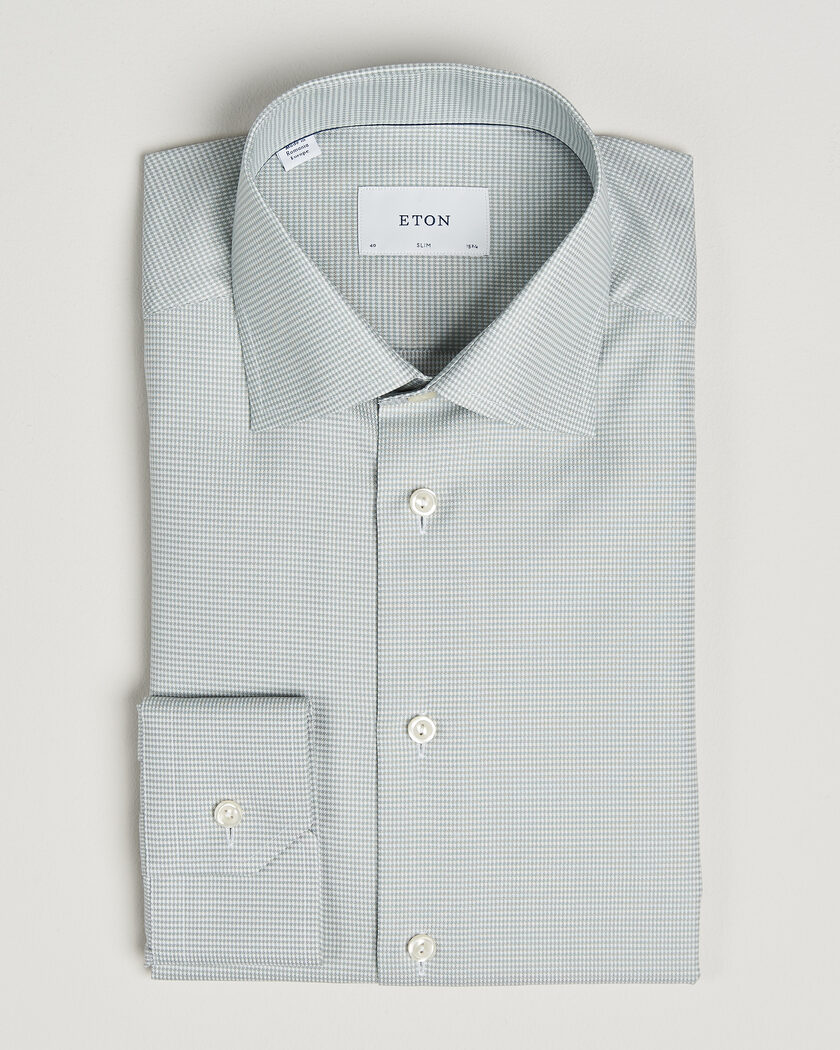Eton Slim Fit Signature Twill Houndstooth Shirt Light Green – Verde
