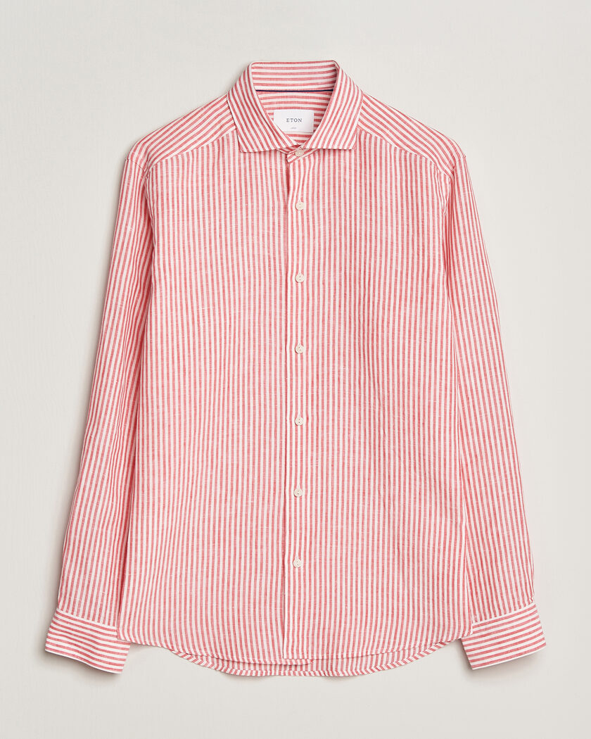 Eton Casual Fit Striped Linen Shirt Red – Rojo