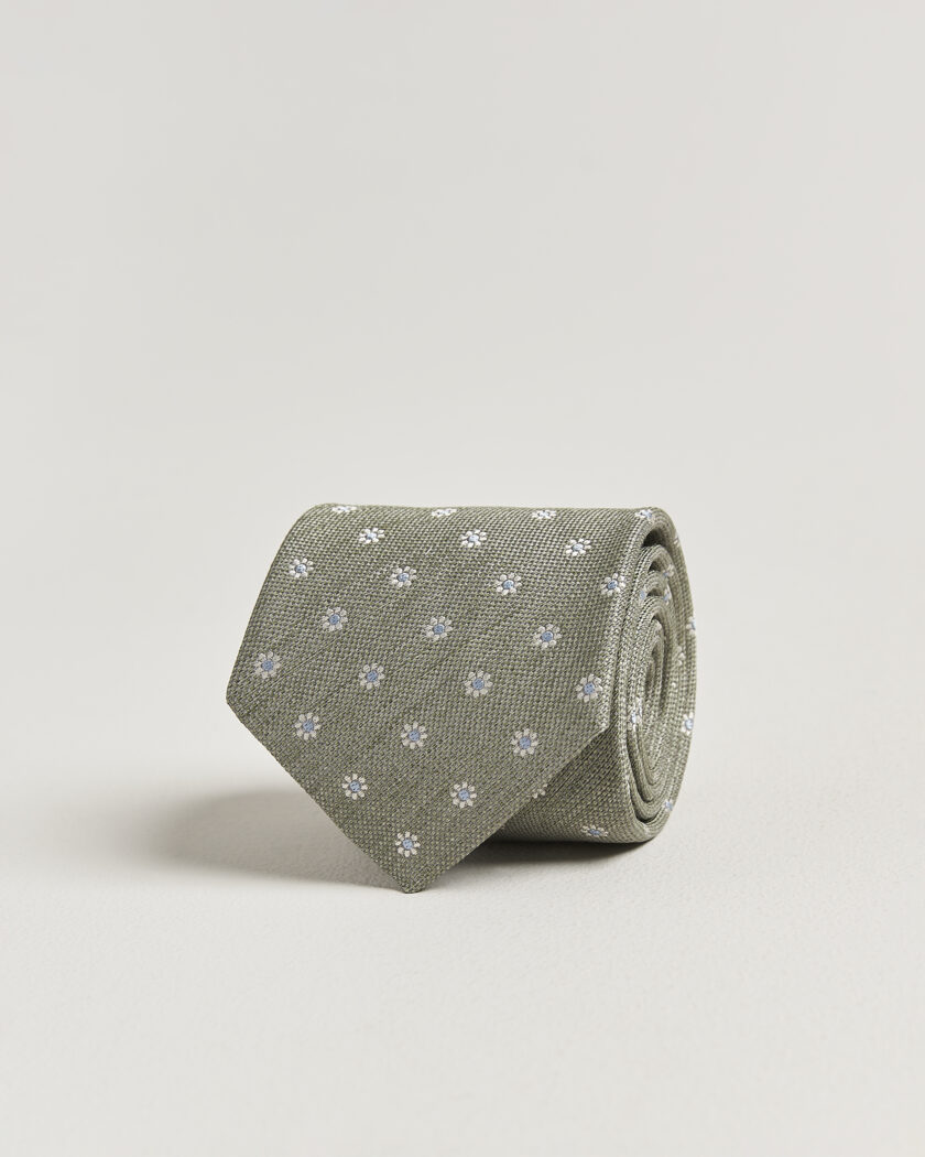 Eton Floral Linen Silk Tie Light Green – Verde