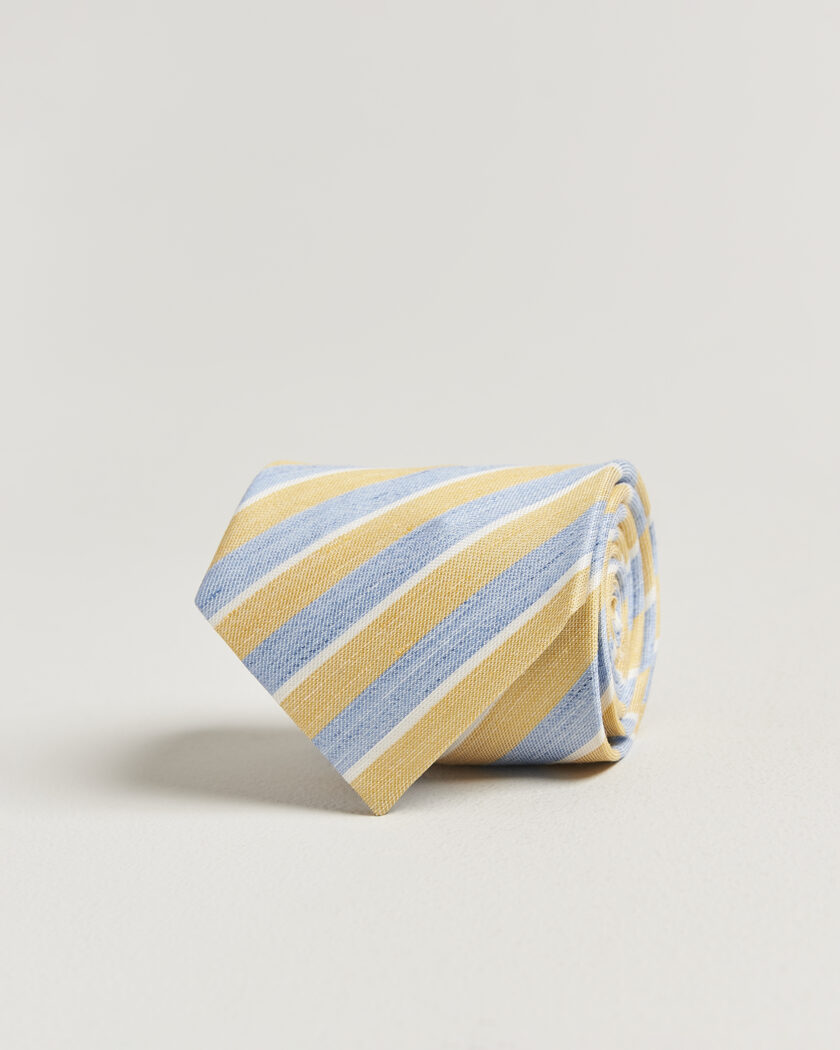 Eton Striped Linen Silk Tie Yellow/Blue – Multicolor
