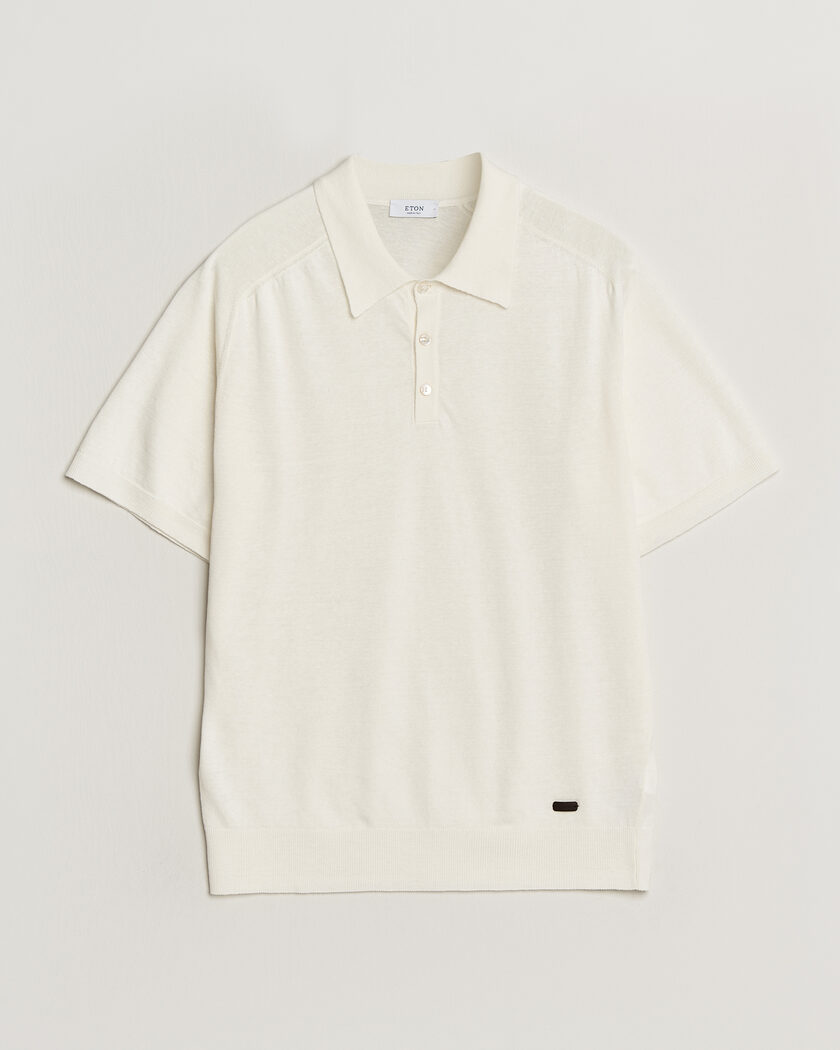 Eton Cotton Linen Fine Knit Polo White – Blanco
