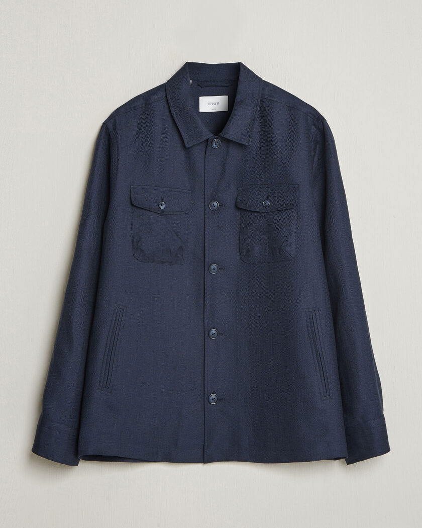 Eton Four Pocket Linen Lyocell Shirt Jacket Navy Blue – Azul