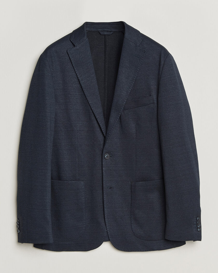 Eton Linen Jersey Herringbone Blazer Navy Blue – Azul