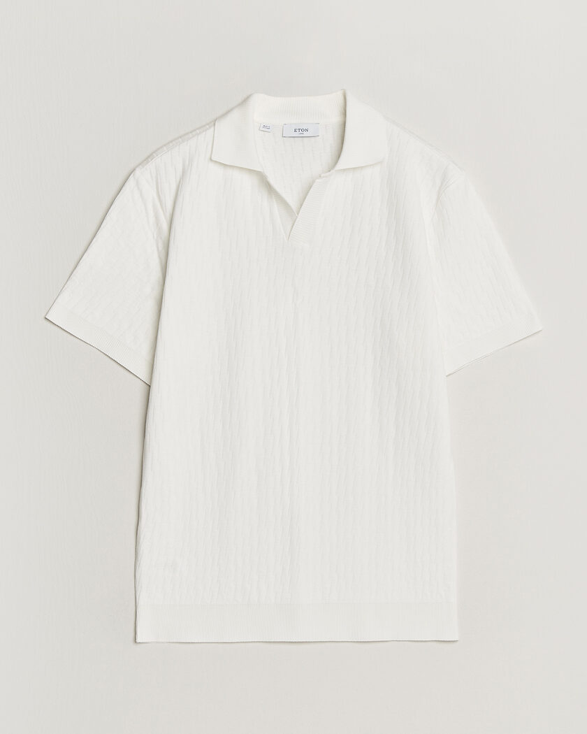 Eton Open Collar Jacquard Polo Off White – Blanco