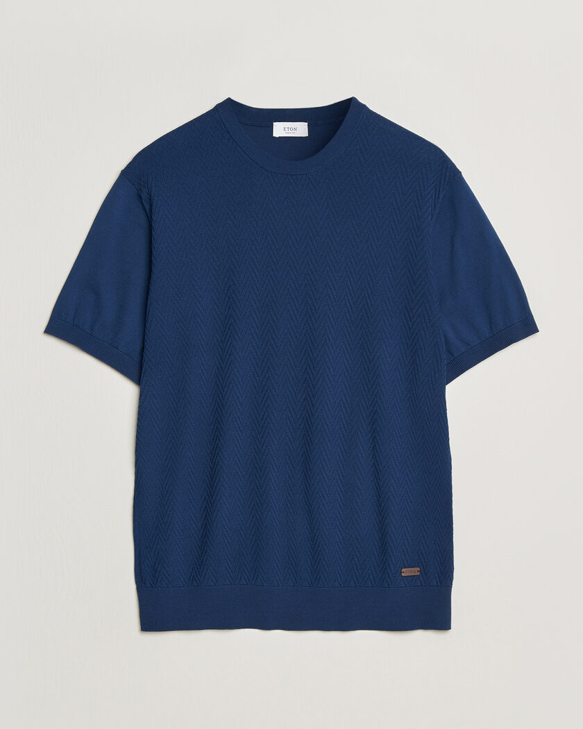 Eton Cotton Knitted Crew Neck T-Shirt Navy Blue – Azul