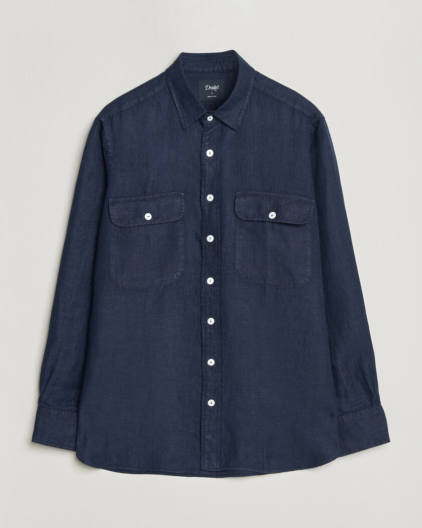 Drake's Linen Twill Deep Pocket Work Shirt Navy – Azul