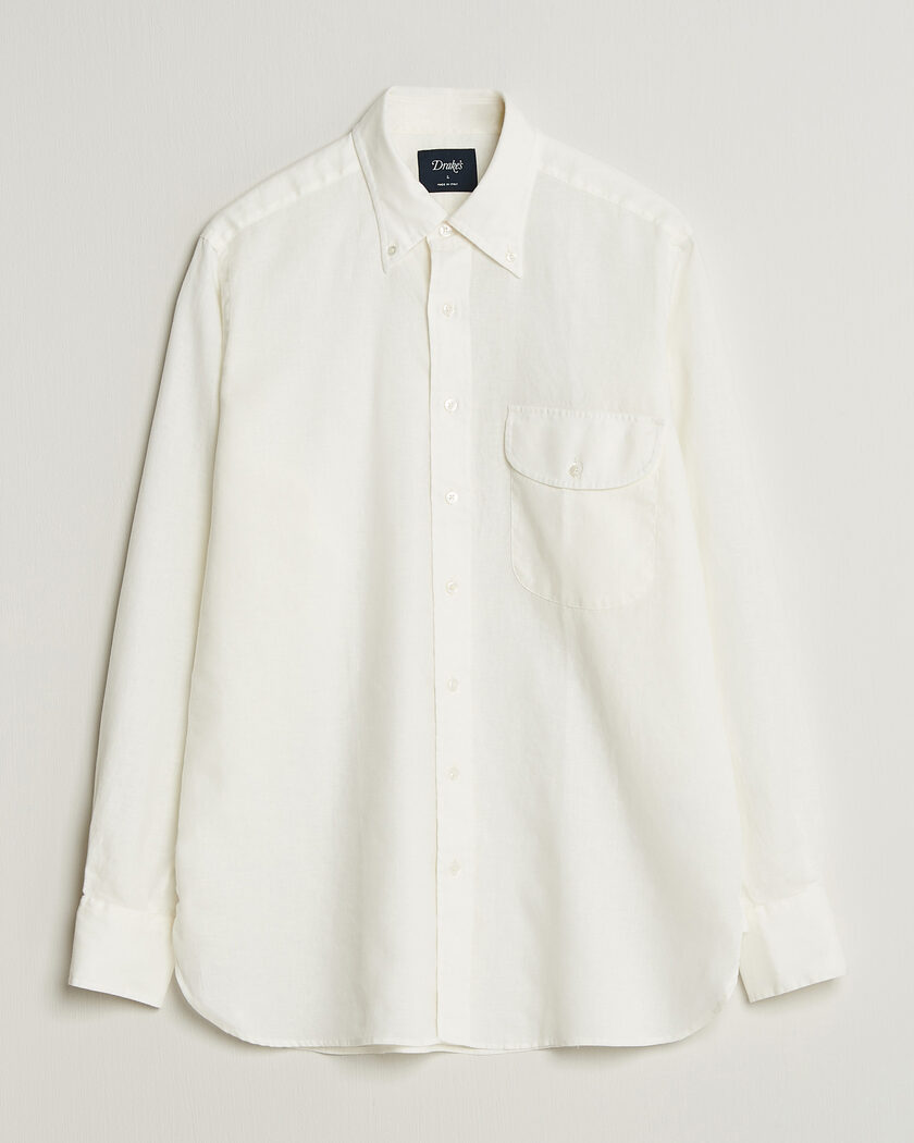 Drake's Linen Button Down Curved Pocket Shirt White – Blanco