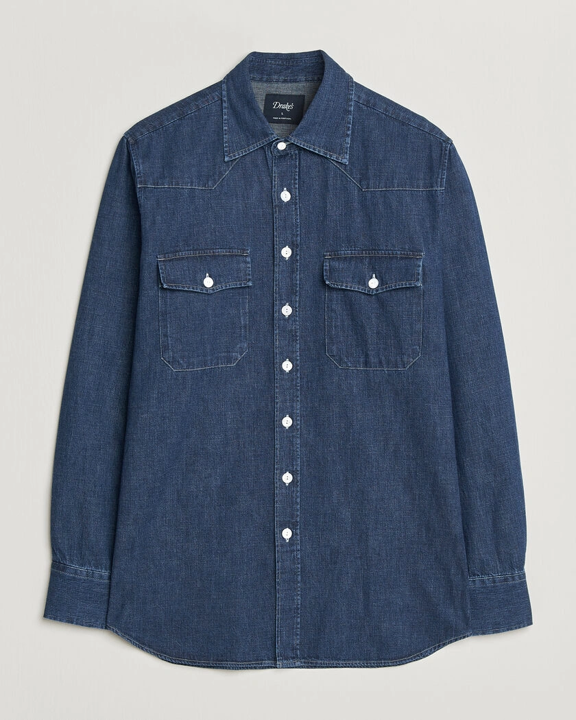 Drake's Light Denim Western Shirt Stone Wash – Azul