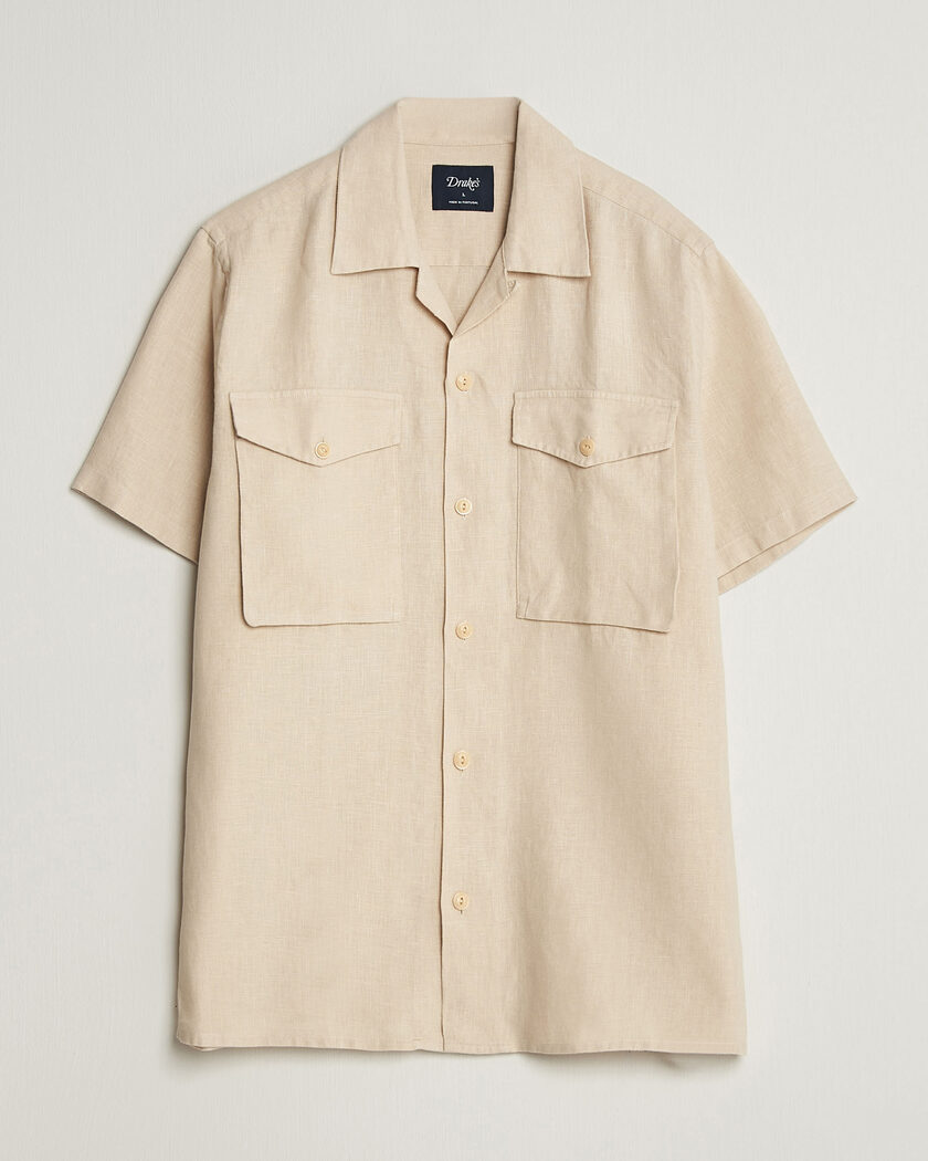 Drake's Military Short Sleeve Camp Collar Shirt Ecru – Blanco
