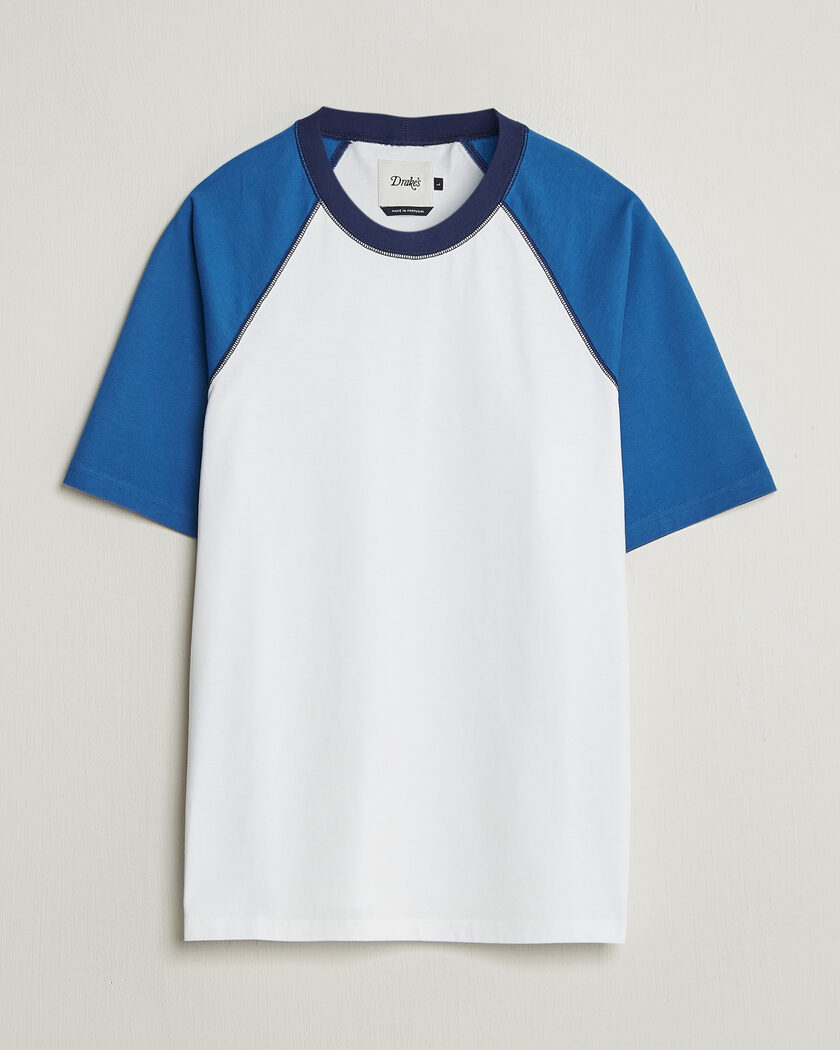 Drake's Two Tone Raglan T-Shirt White/Blue – Azul