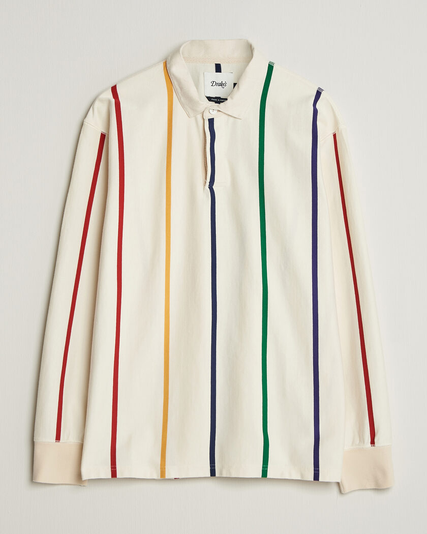 Drake's Colourful Vertical Stripe Rugby White – Blanco