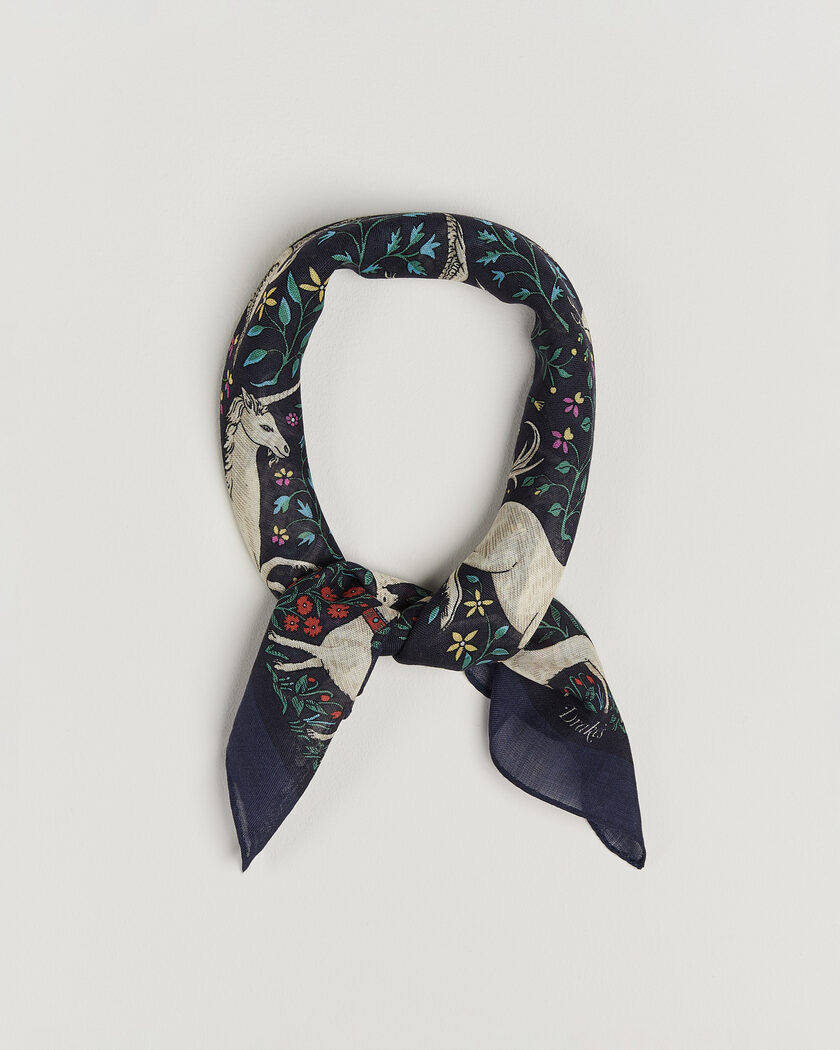 Drake's Unicorn Print Wool/Silk Bandana Navy – Azul