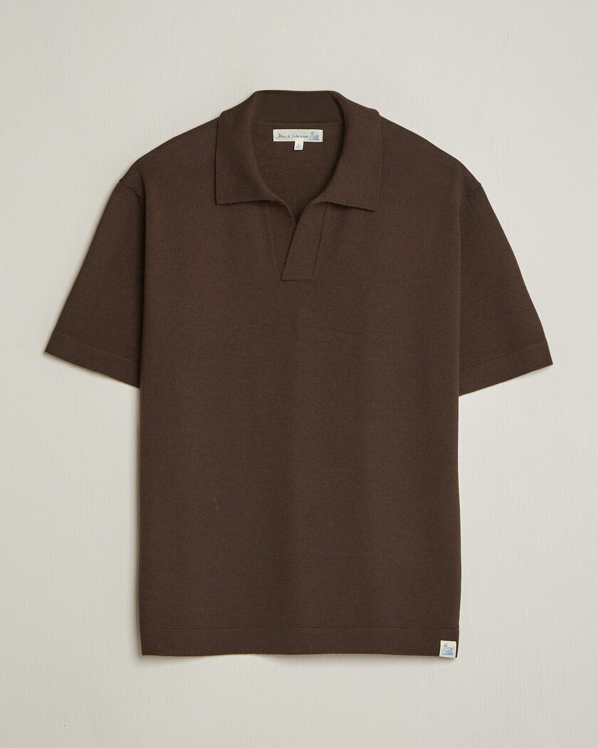 Merz b. Schwanen Relaxed Fit Merino Knitted Polo Coffee – Marrón