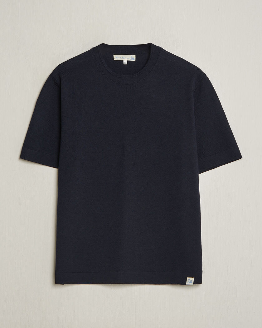 Merz b. Schwanen Relaxed Fit Merino Knitted T-Shirt Dark Navy – Azul