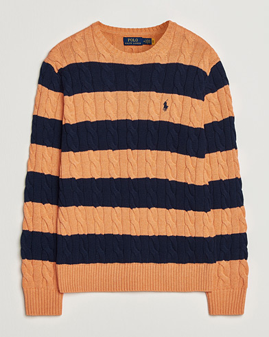 Polo Ralph Lauren Striped Cotton Cable Sweater Orange Navy Combo – Multicolor