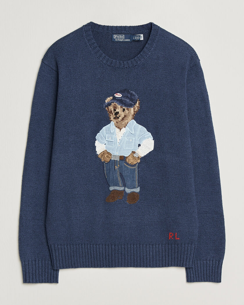 Polo Ralph Lauren Cotton Linen Bear Sweater Light Navy – Azul