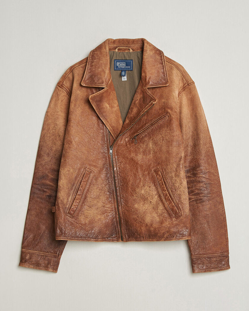 Polo Ralph Lauren Cow Leather Moto Jacket Brown – Marrón
