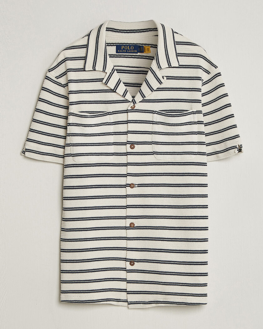 Polo Ralph Lauren Knitted Camp Shirt Pale Cream/Newport Navy – Azul