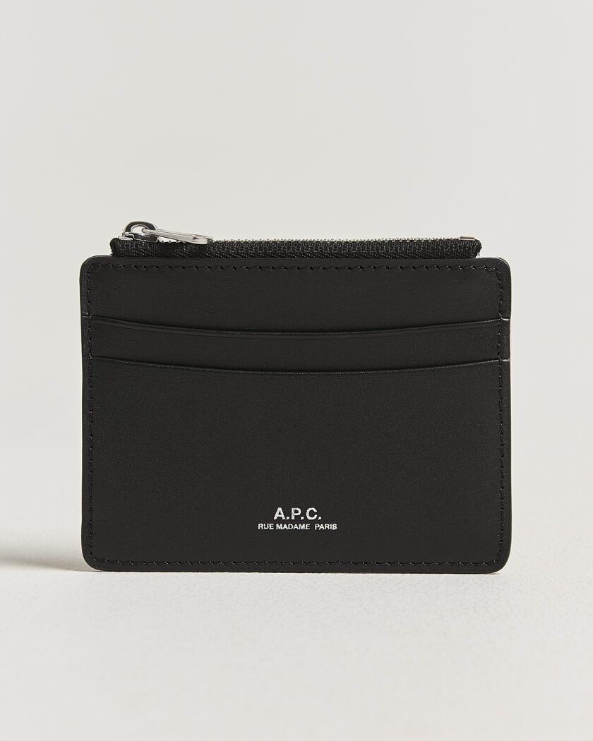 A.P.C. Zip Calf Leather Card Holder Black – Negro