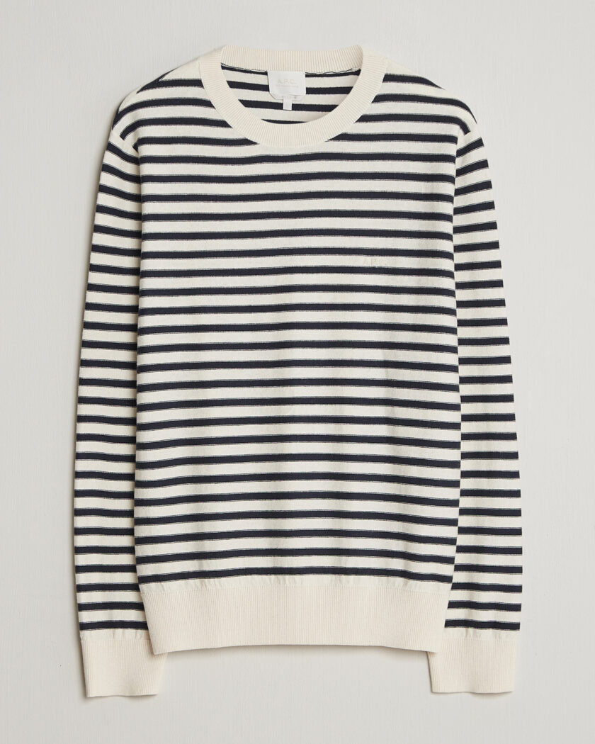 A.P.C. Paul Striped Knitted Sweater Ecru/Dark Navy – Azul