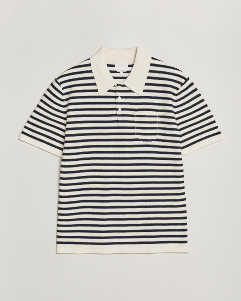 A.P.C. Eliot Cotton/Cashmere Knitted Polo Ecru/Navy – Azul
