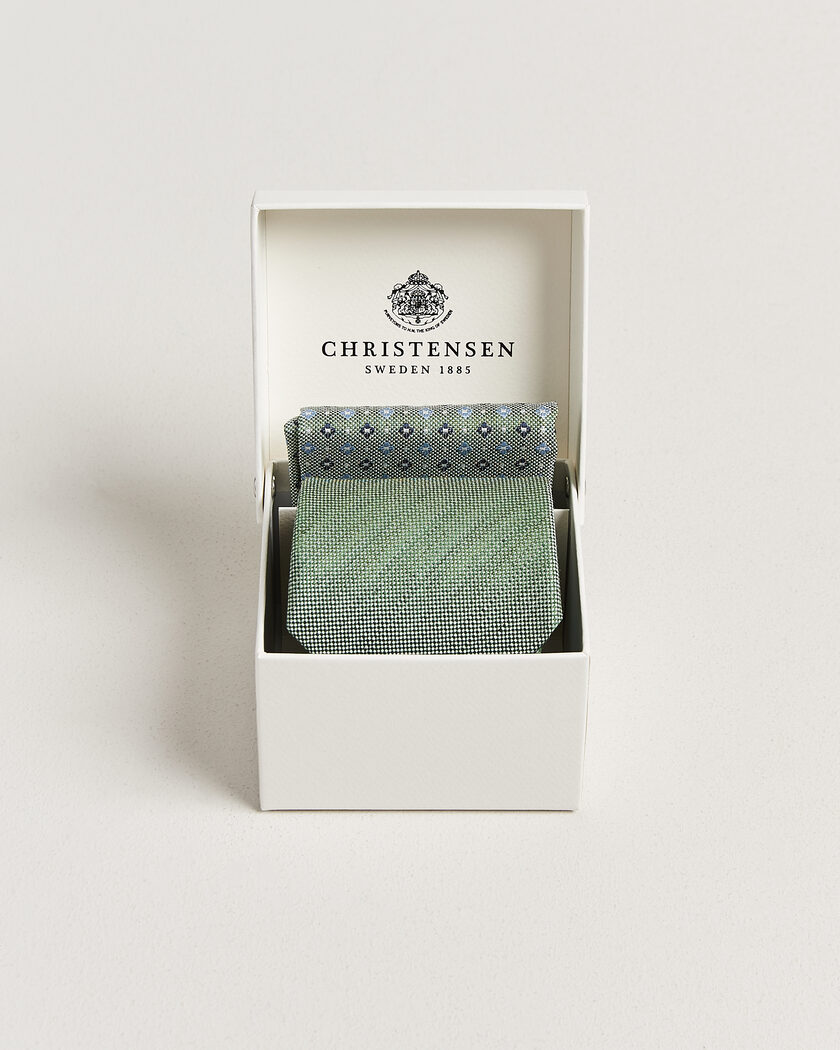 Amanda Christensen Box Set Printed Silk 8cm Tie With Pocket Square Green – Verde